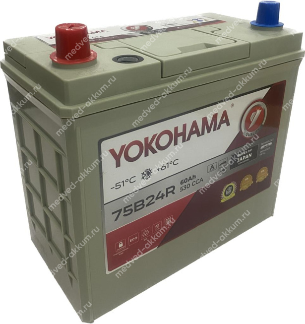 Yokohama 60 Ач пр. толст.кл. 75B24R