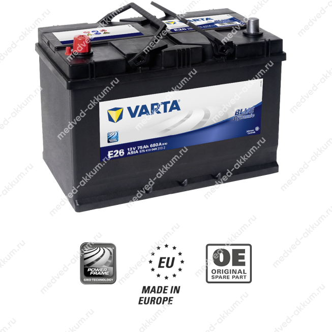 Varta Blue Dynamic Asia 75 Ач пр. E26 D26R 