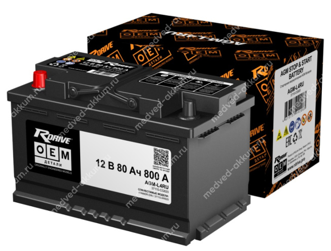RDrive OEM AGM 80 Ач пр. L4 (37110-CG820 HYUNDAI)